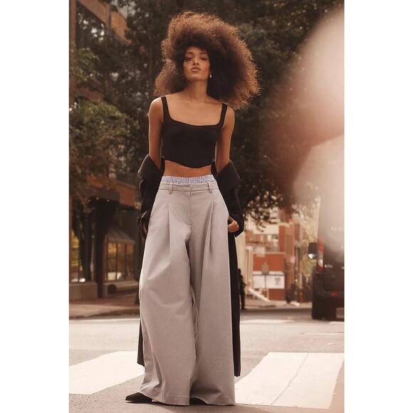 Maeve Anthropologie NWT High Waist Wide Leg Pleat Front Trousers Gray XS Office - Picture 3 of 8